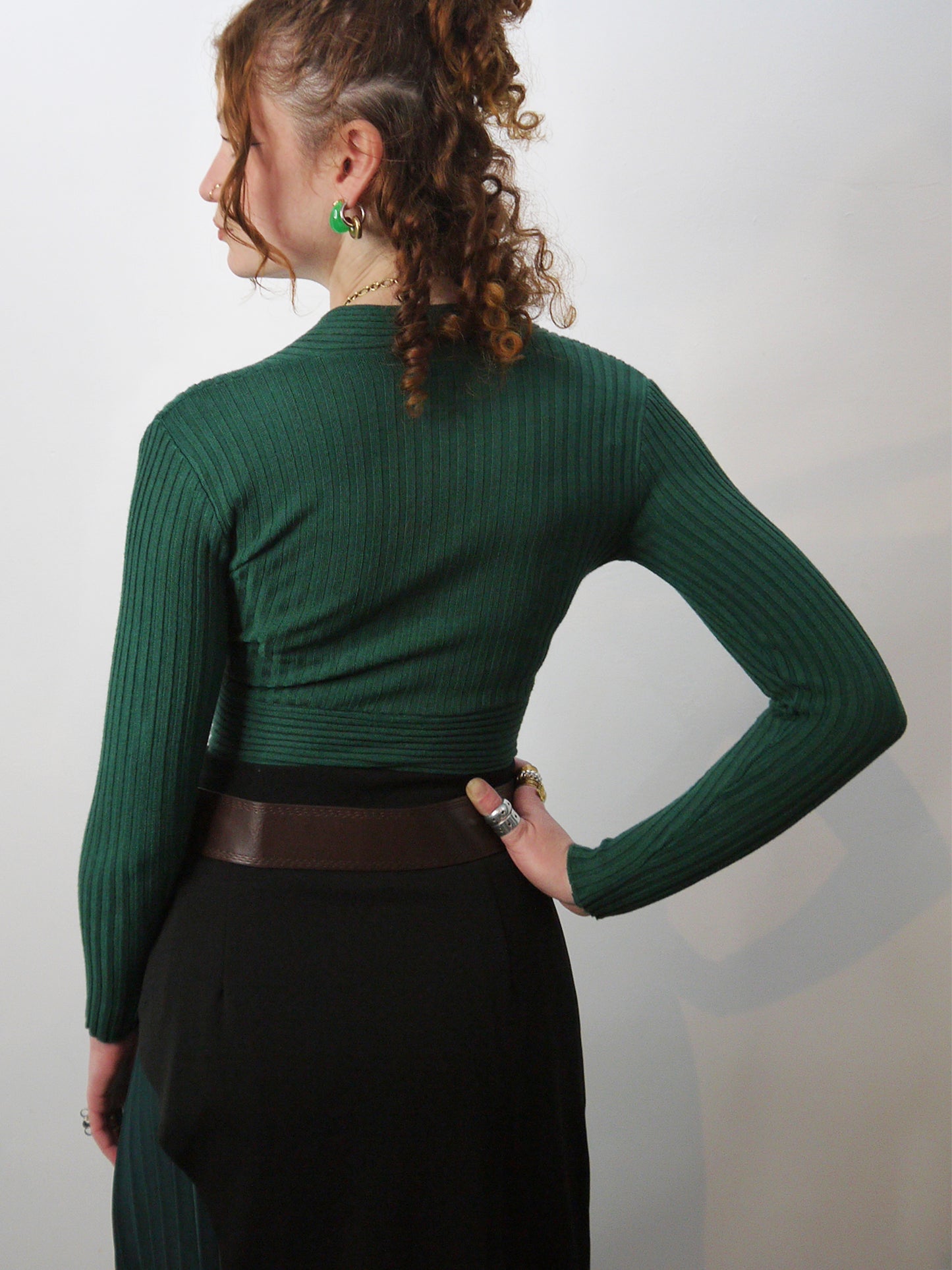 long slv rib knit crossover top