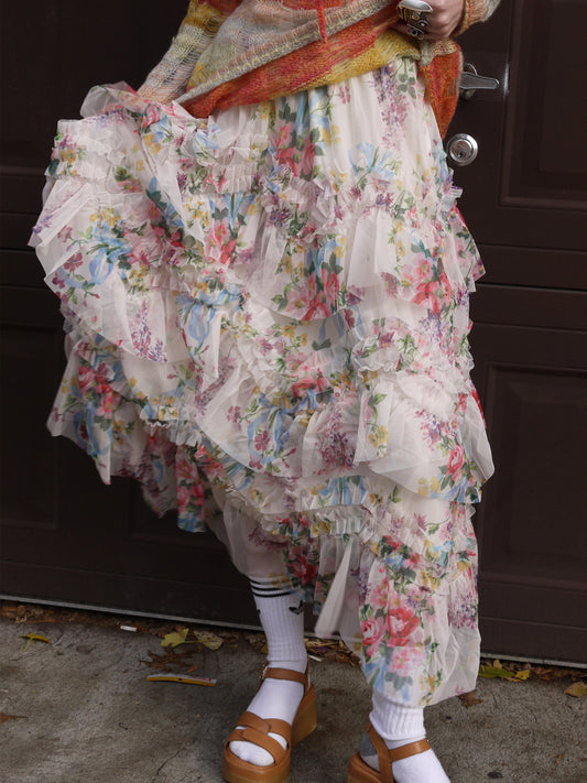 floral multi tiered long skirt