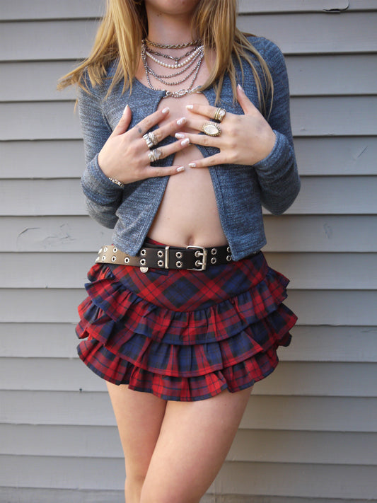 short ruffle plaid skirt