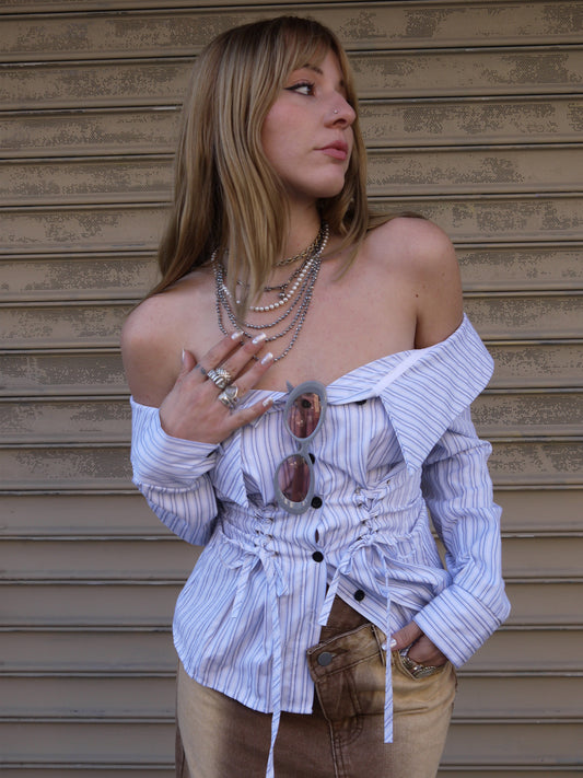 off shoulder stripe blouse
