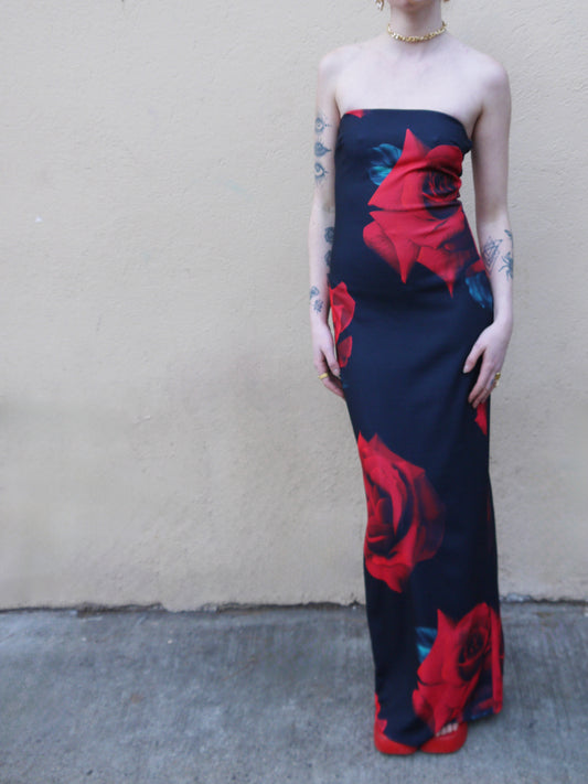 rose print tube dress