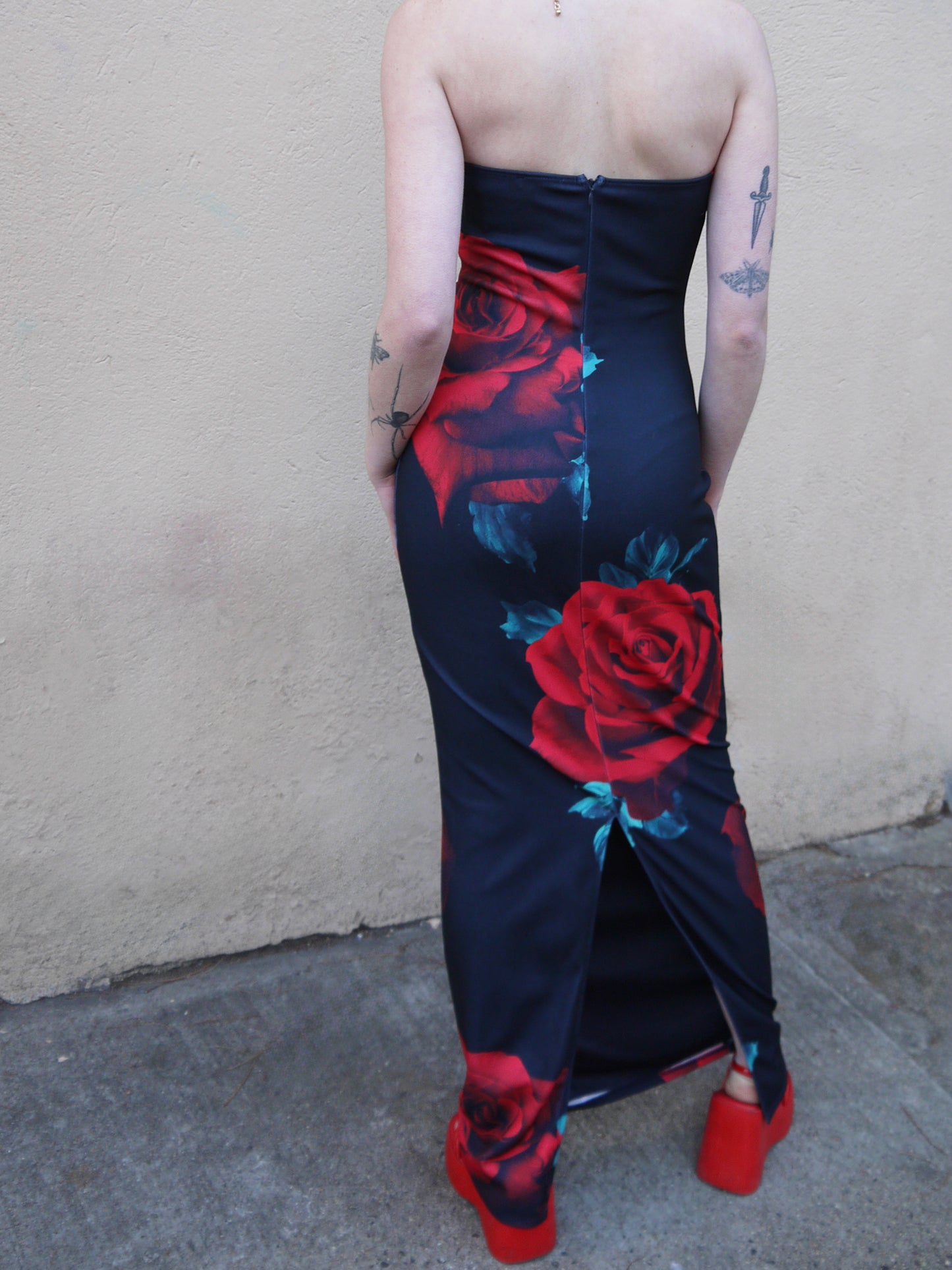 rose print tube dress