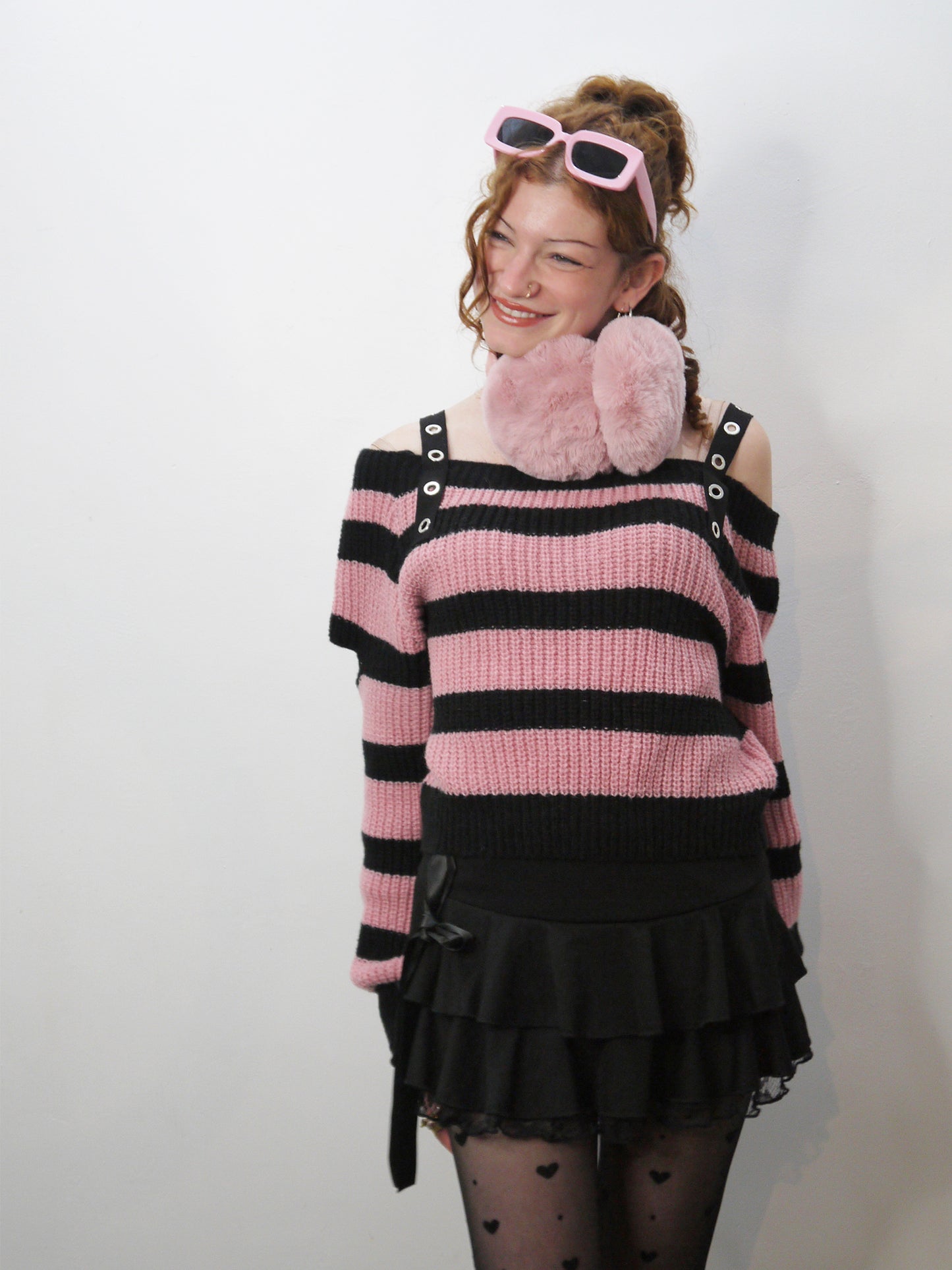 stripe embellished strap sweater