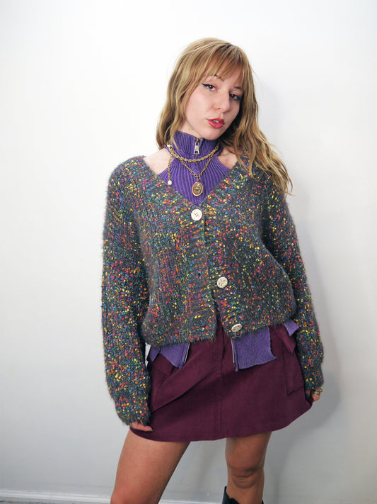 popcorn knit 3 button cardigan