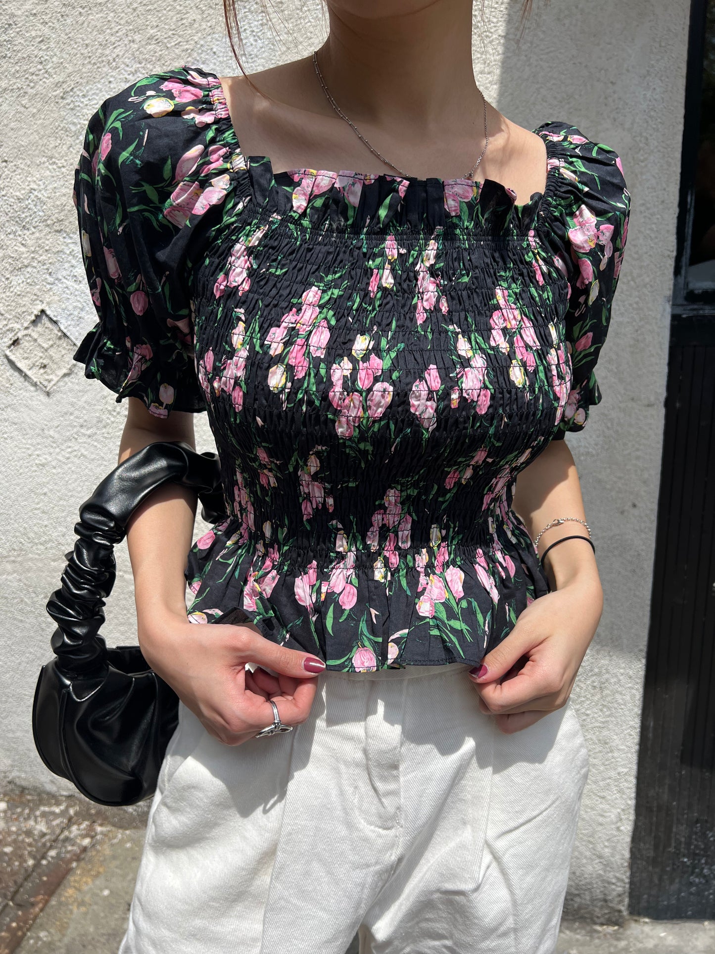 smocked puff sleeve blouse