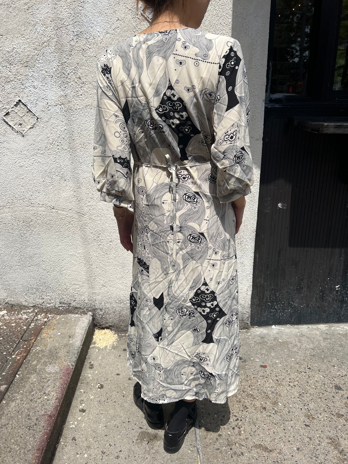 all over print long dress w pockets