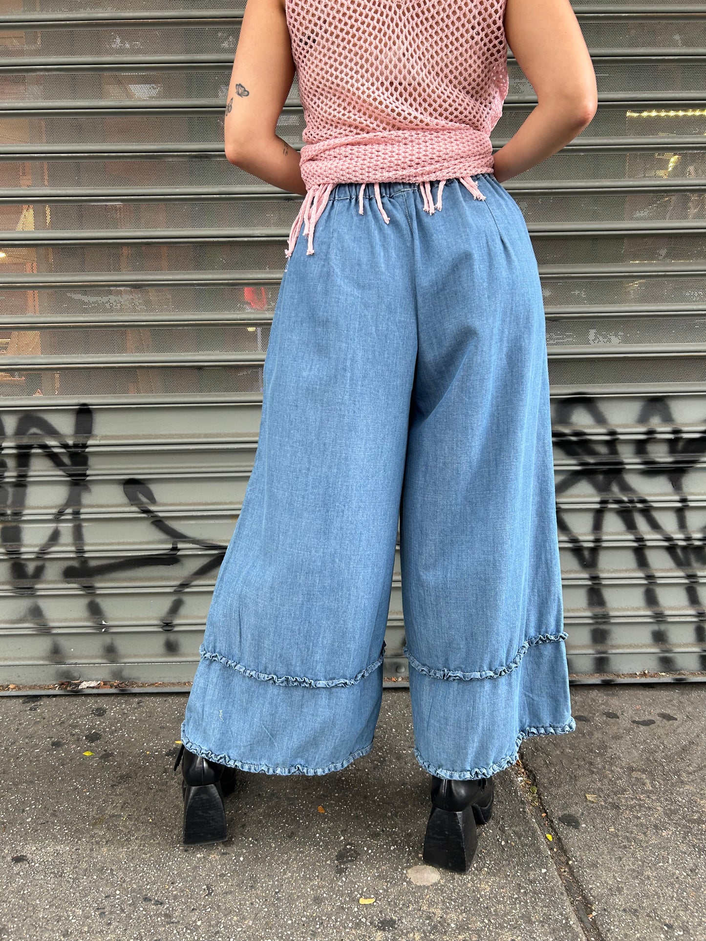 elastic waist wide leg denim pant