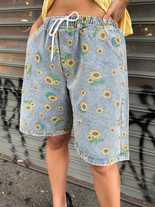 daisy denim bermuda shorts