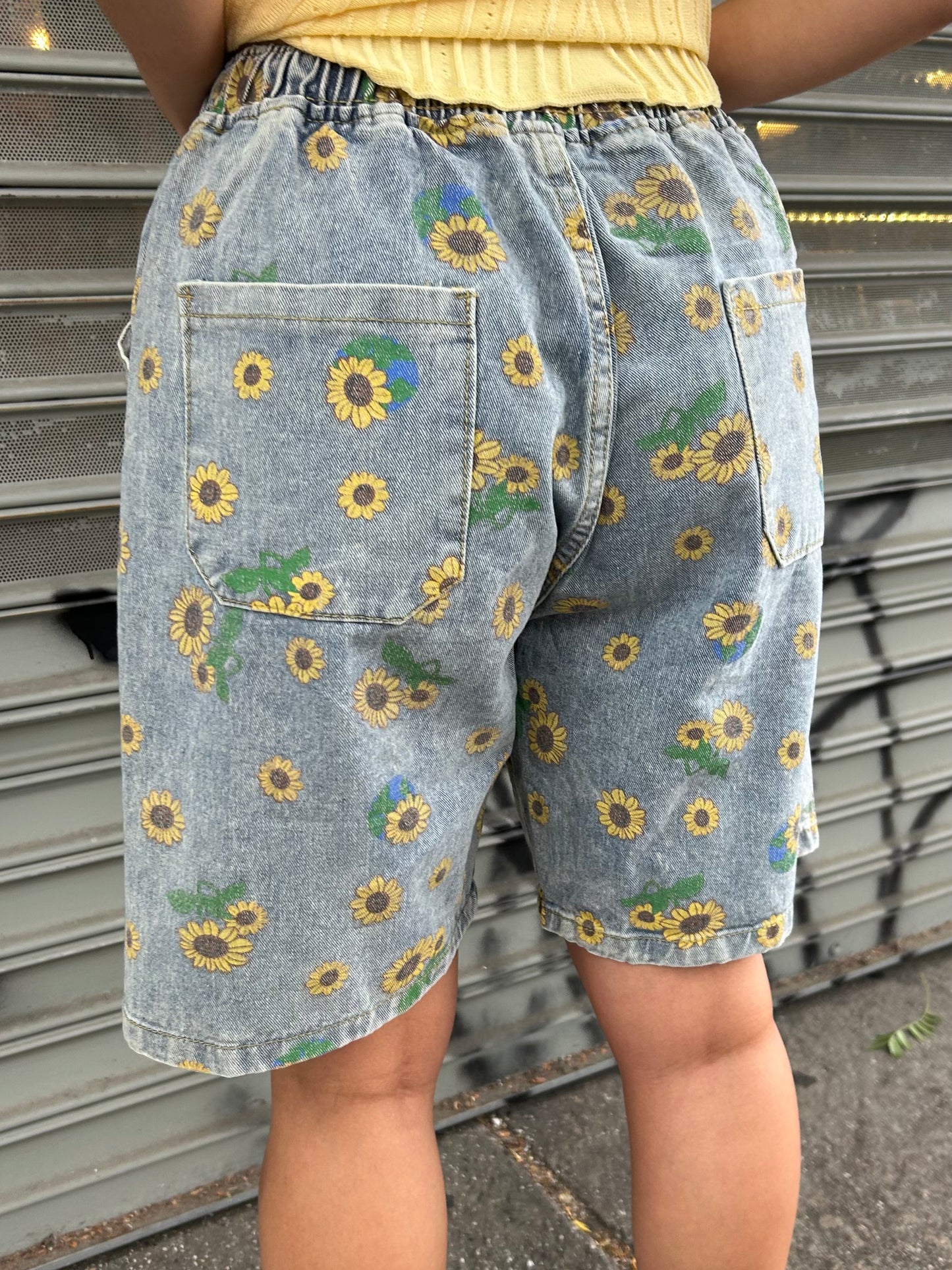 daisy denim bermuda shorts