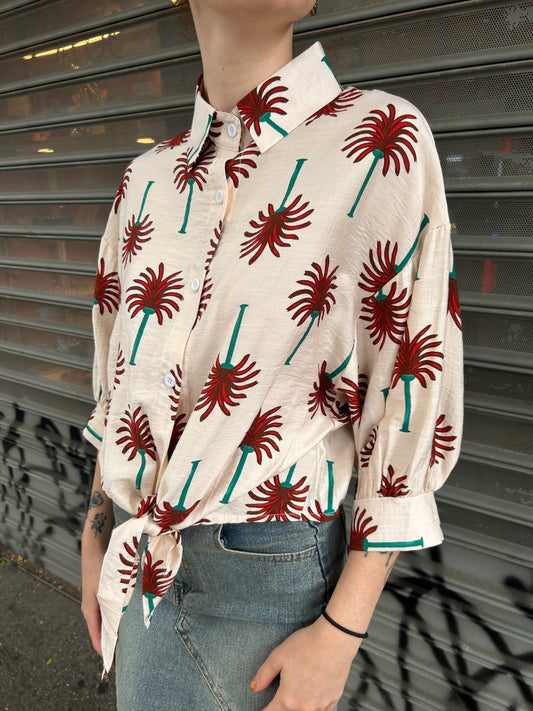 s/s front tie printed blouse