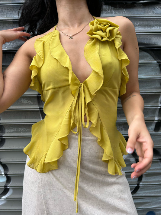 ruffle halter slvless top