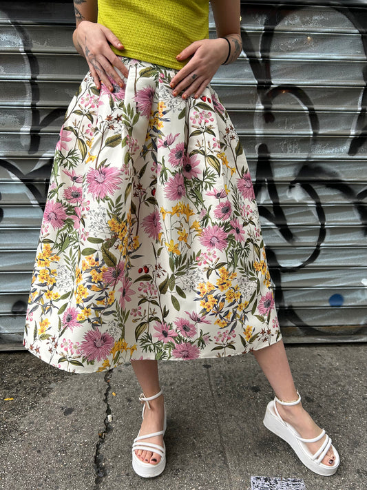 floral puff midi skirt