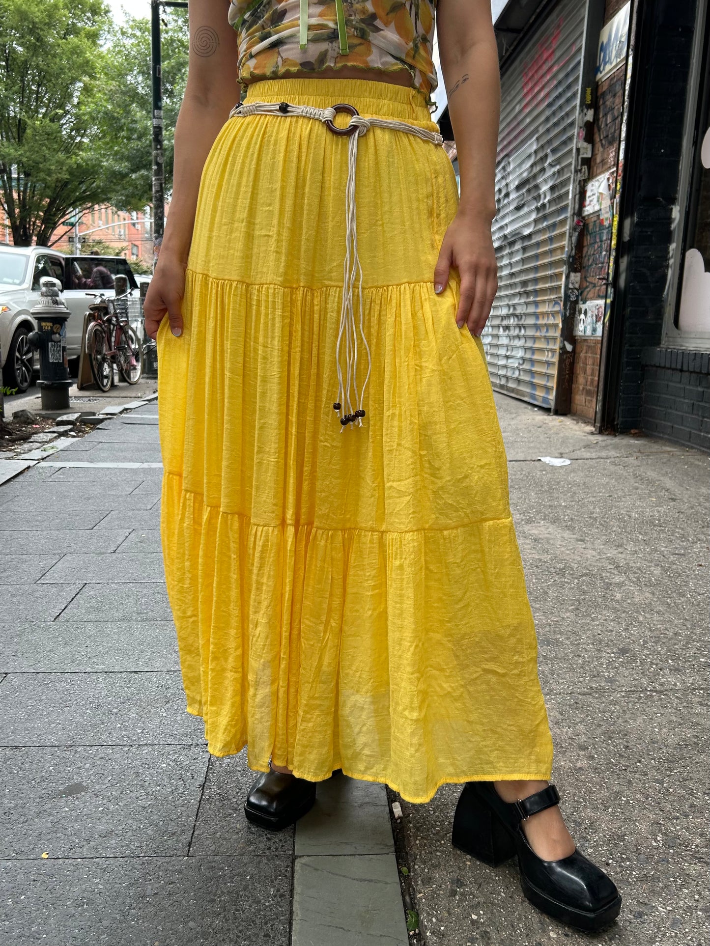 long tiered solid skirt
