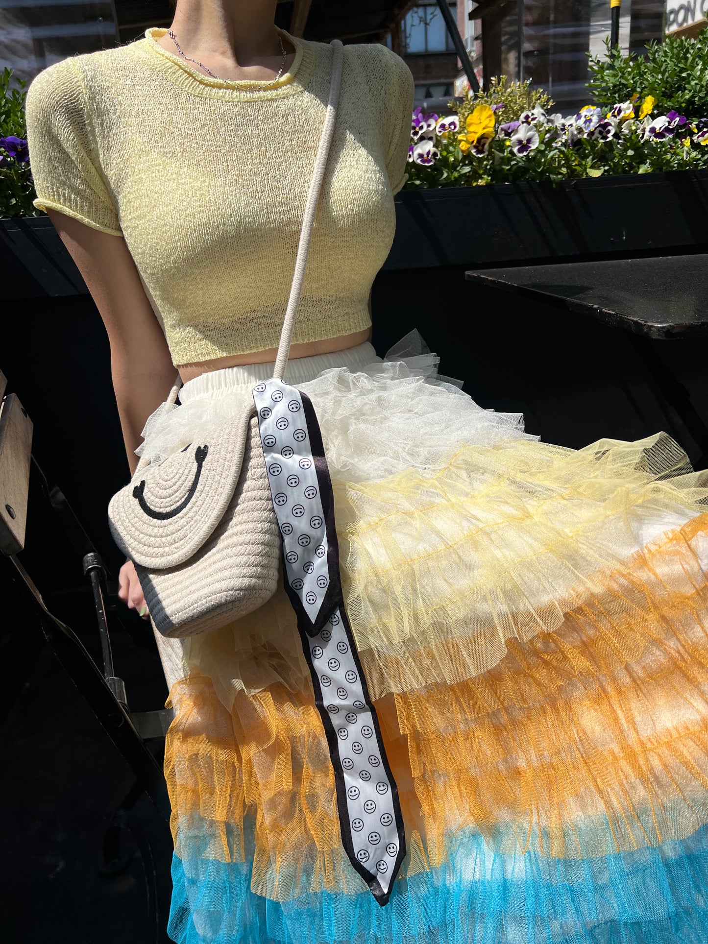 multi colors tulle midi skirt