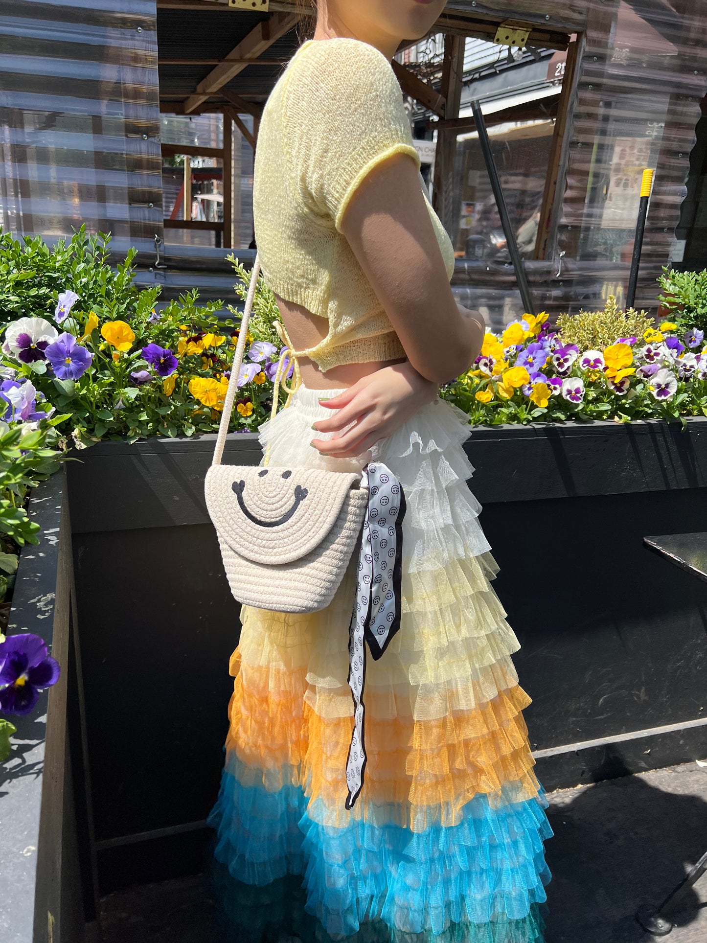 multi colors tulle midi skirt