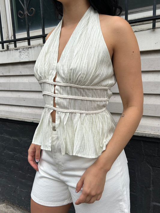 crinkle textured halter blouse