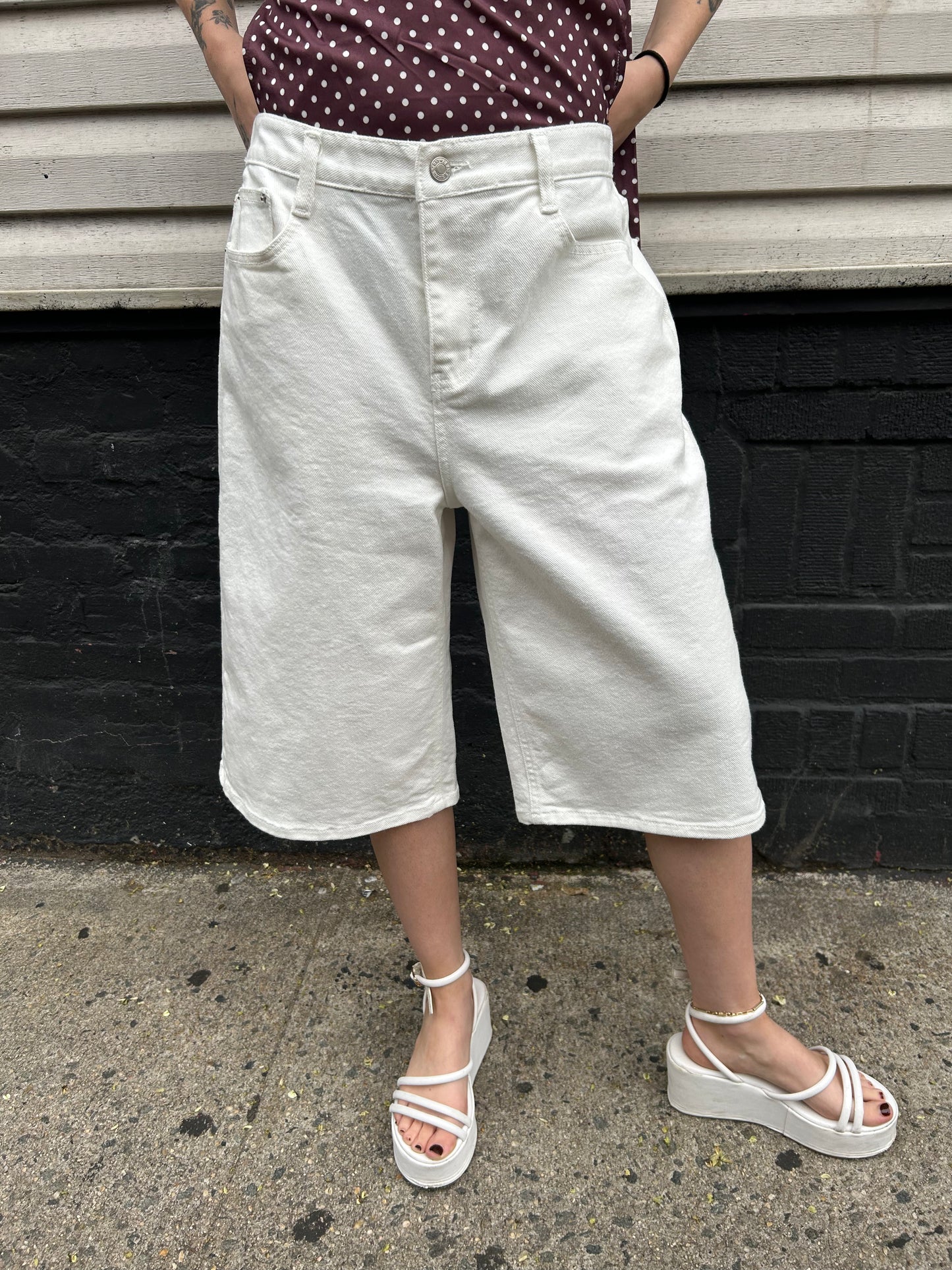 solid denim bermuda shorts