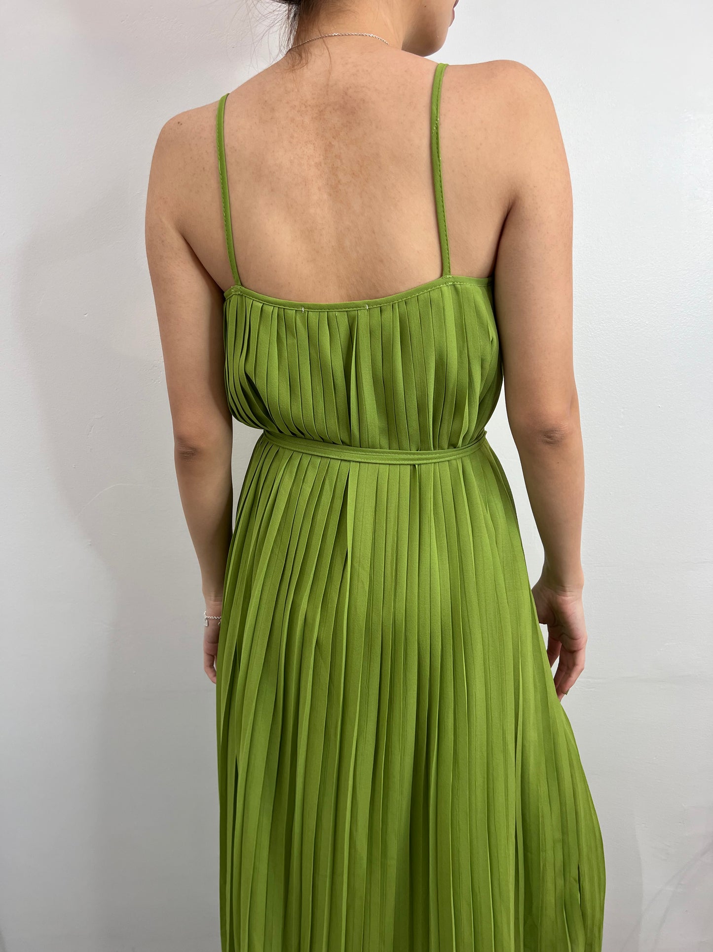 pleated midi dress