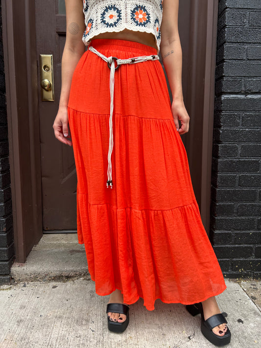 long tiered solid skirt