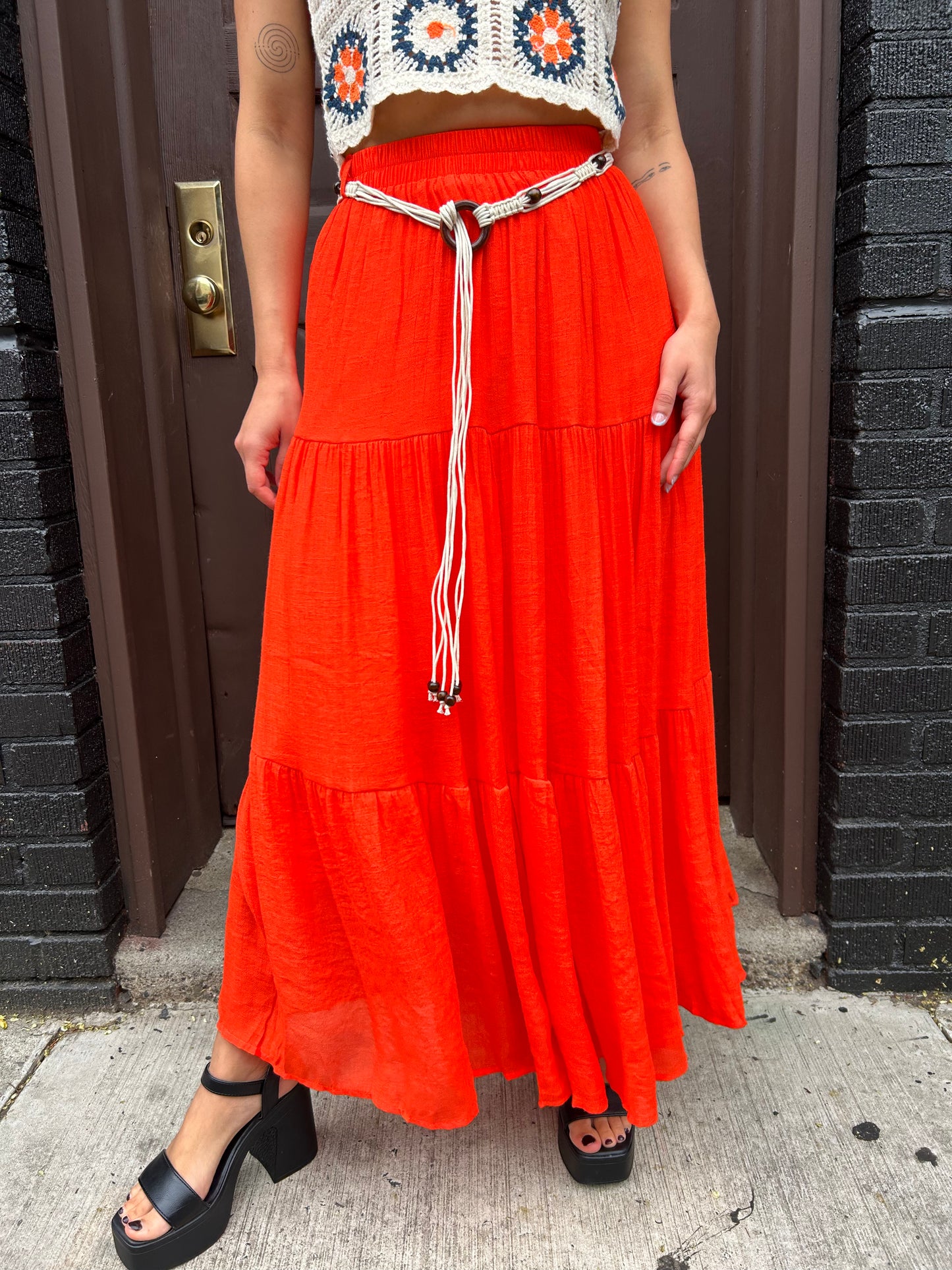 long tiered solid skirt