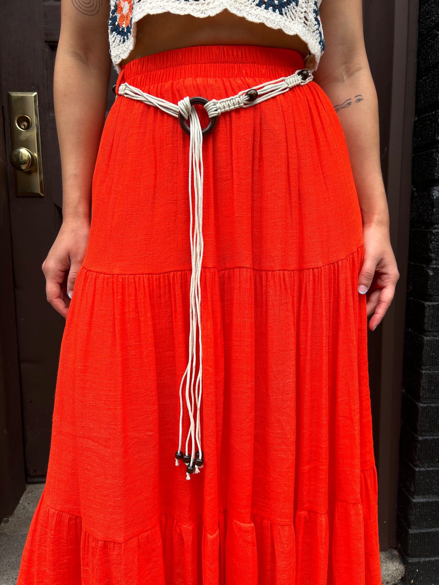 long tiered solid skirt