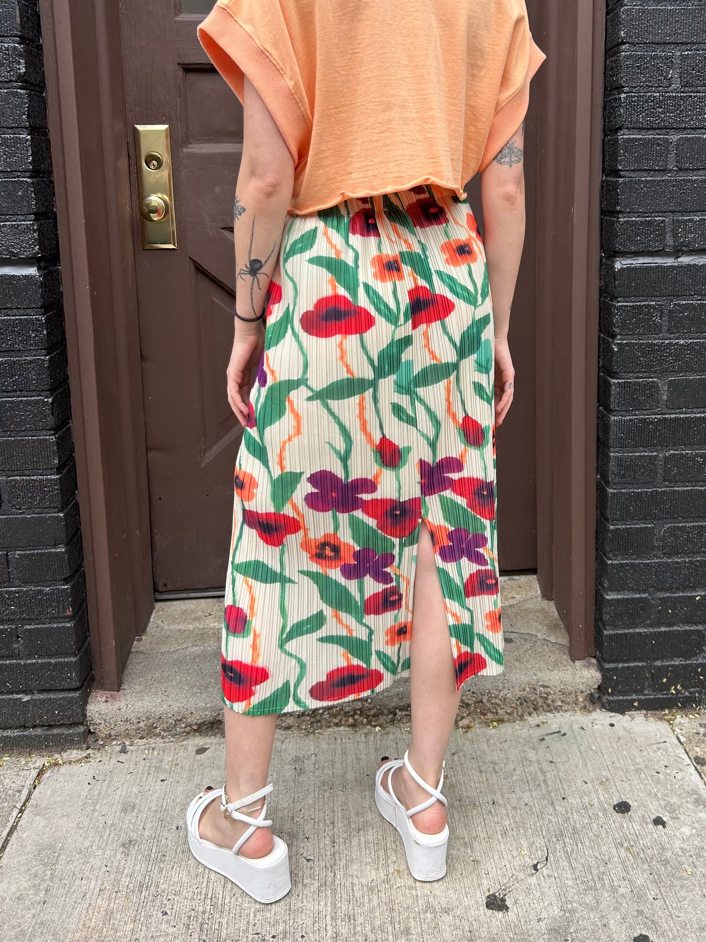 floral pleated midi skirt
