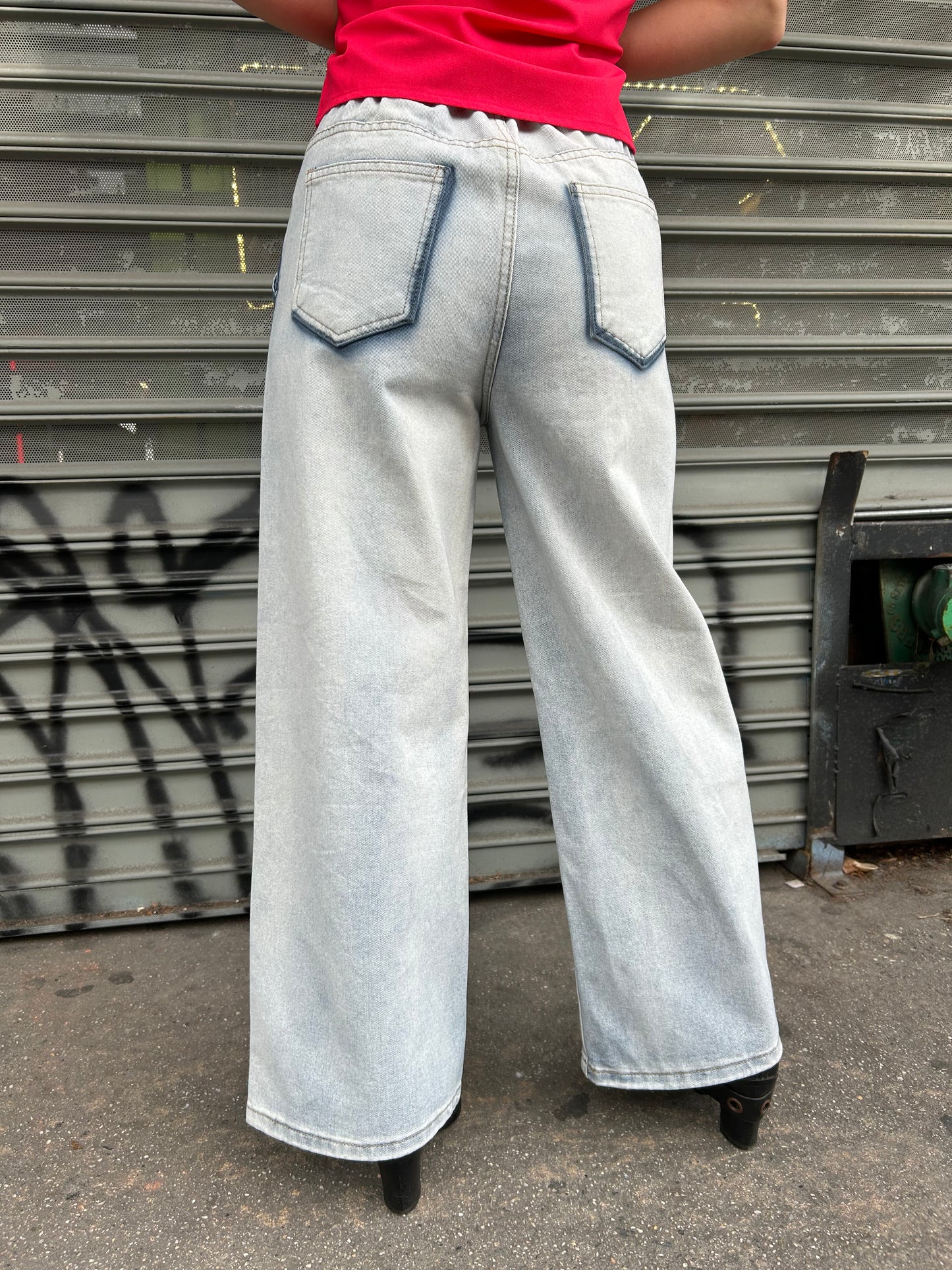 contrast trim denim wide leg pant