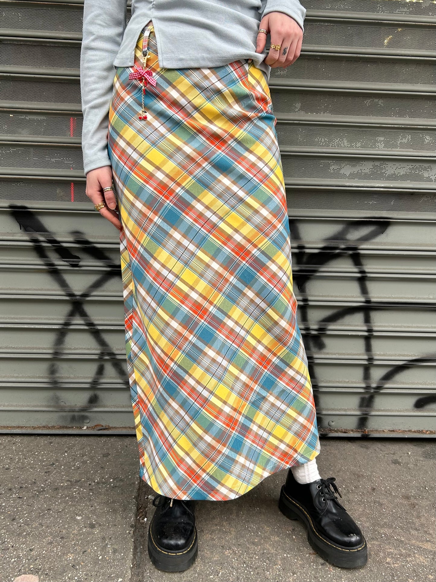 checkered long skirt