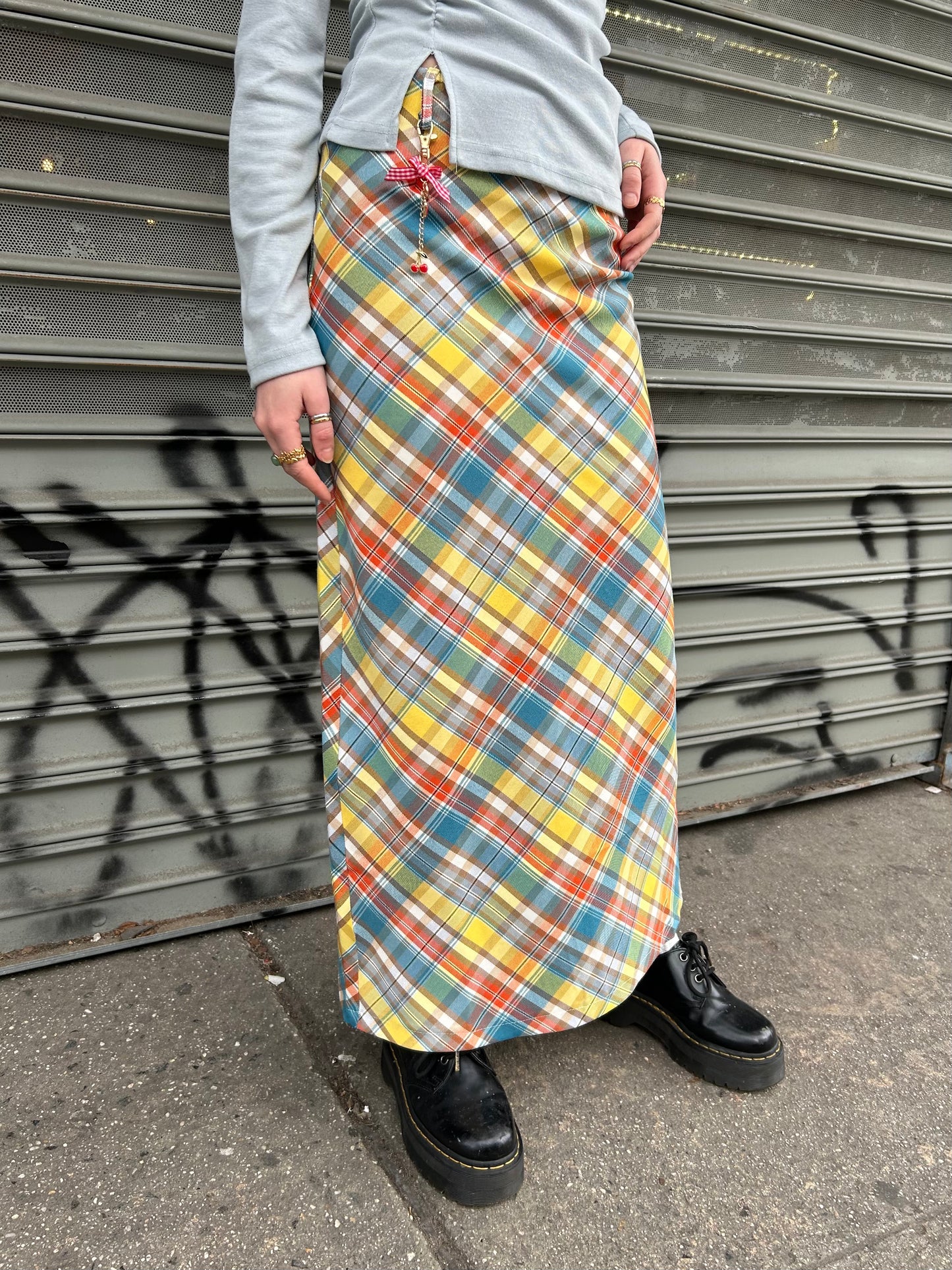 checkered long skirt