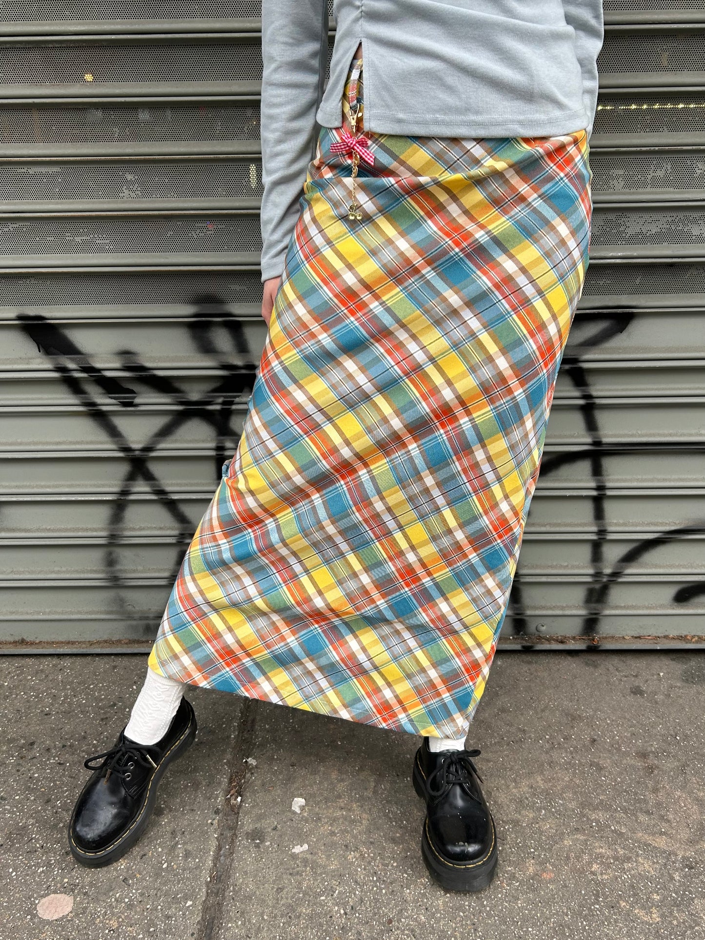 checkered long skirt