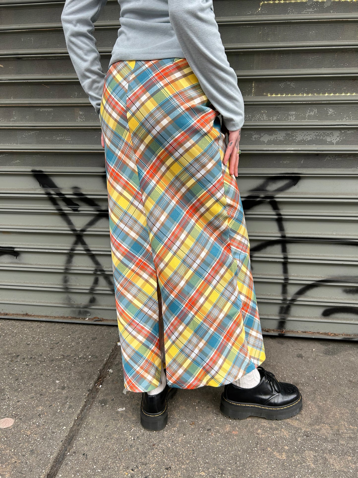 checkered long skirt