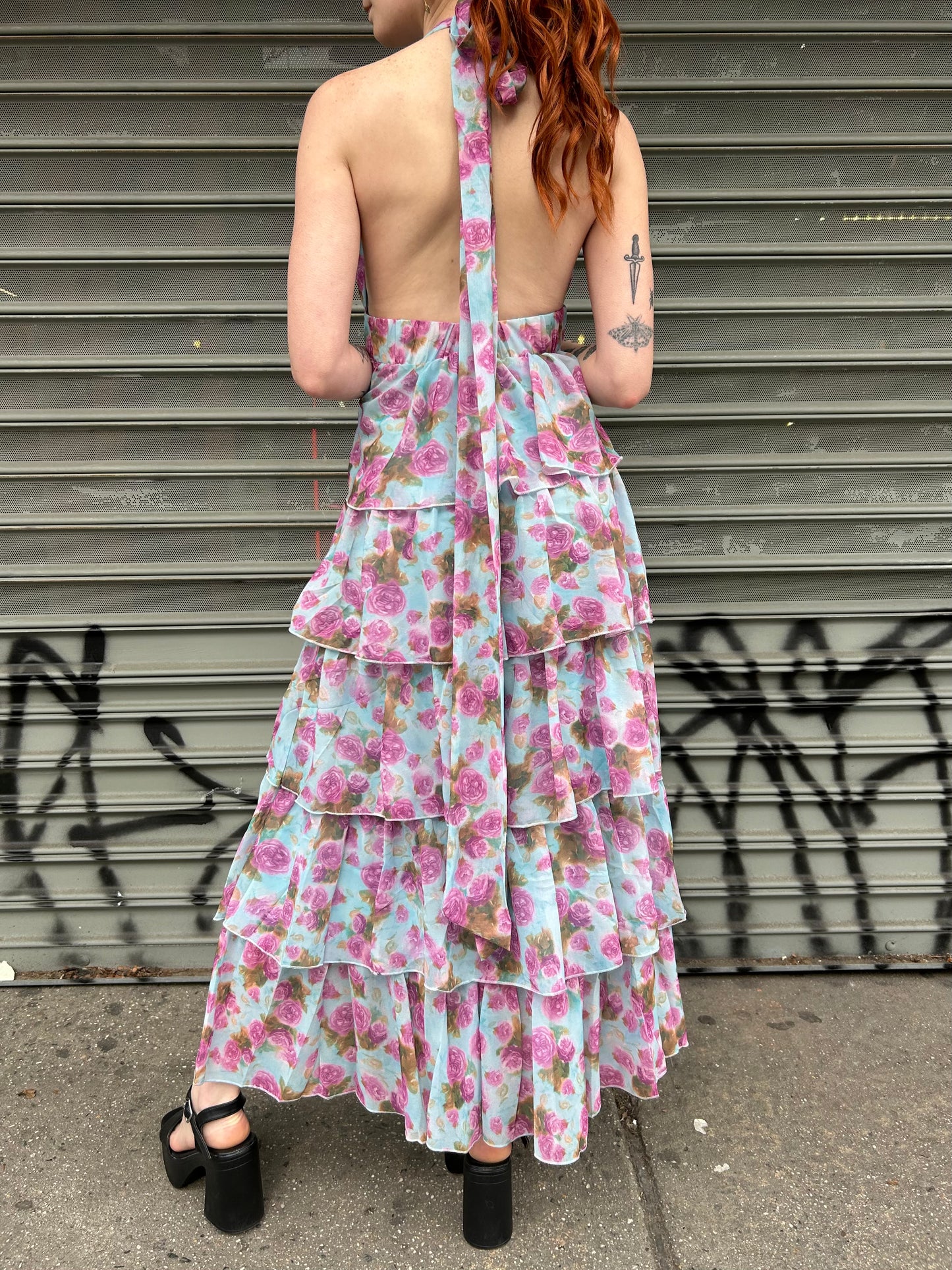 halter tiered printed dress