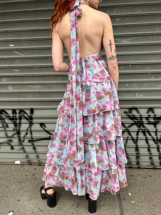 halter tiered printed dress