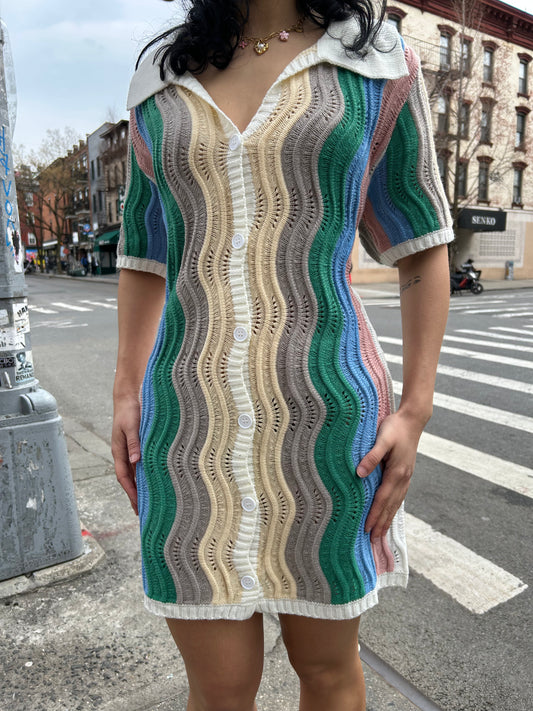 short slv crochet multi colored dress