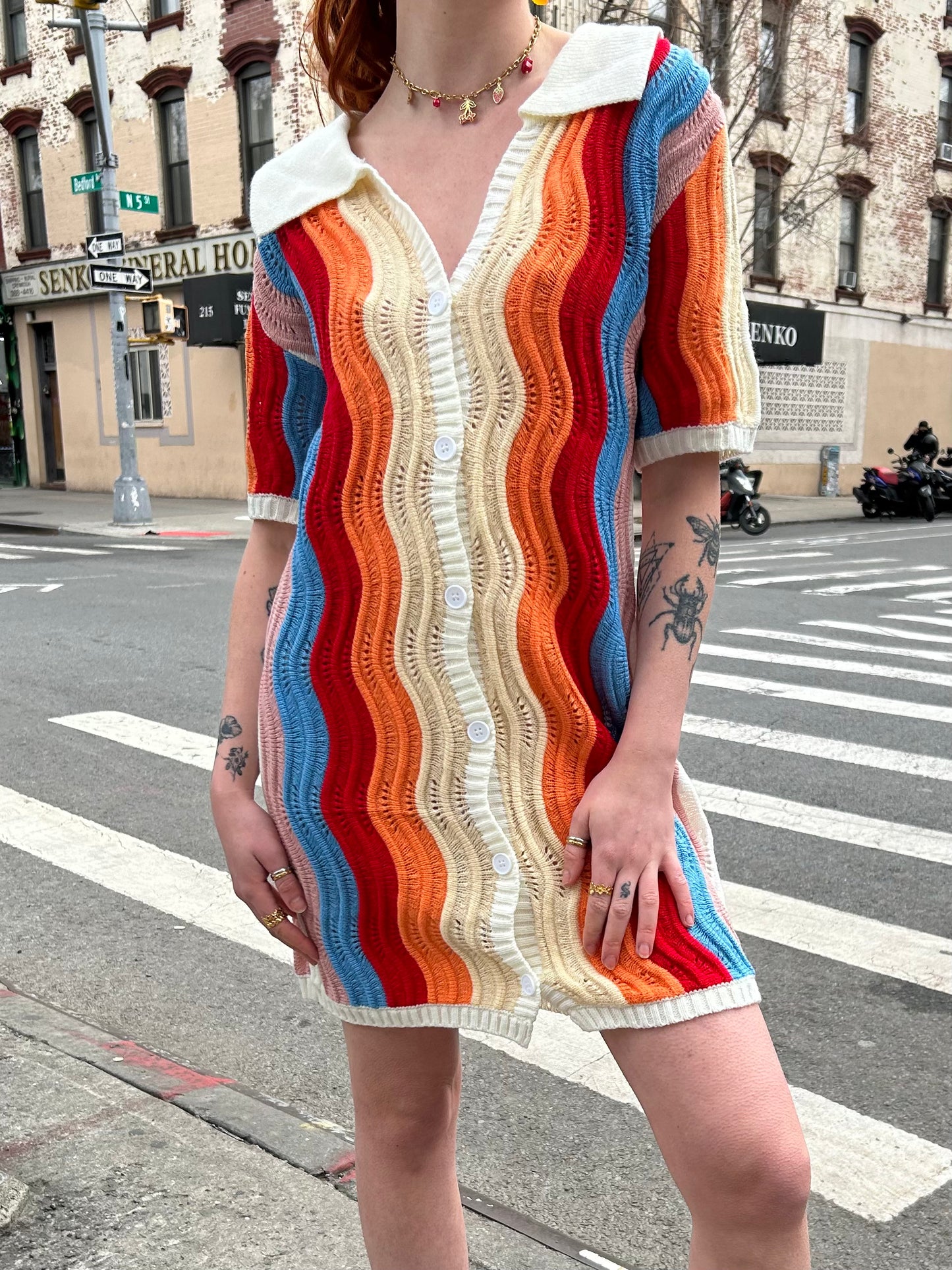 short slv crochet multi colored dress