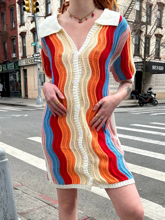 short slv crochet multi colored dress