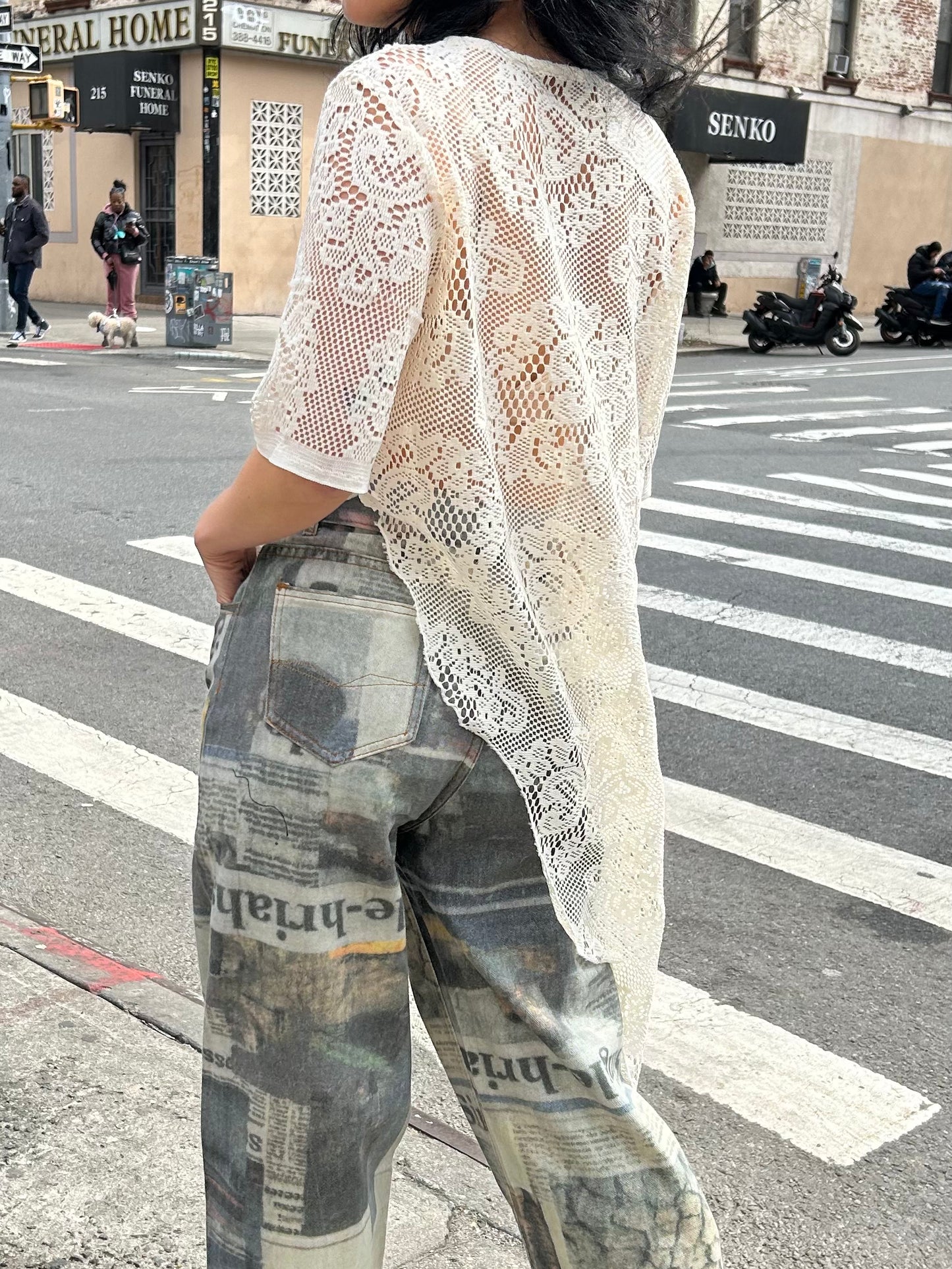 s/s embroidered asymm long blouse