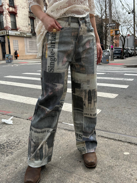 newspaper print baggy pant