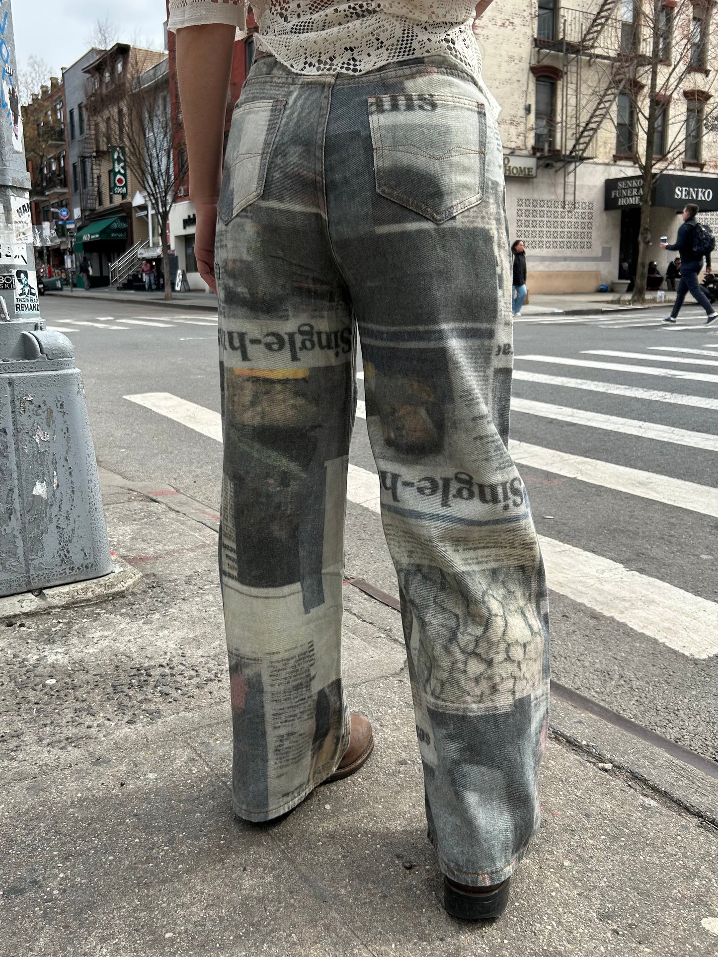 newspaper print baggy pant