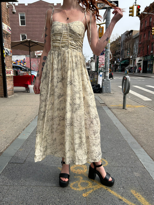 tie strap printed corset detail dress