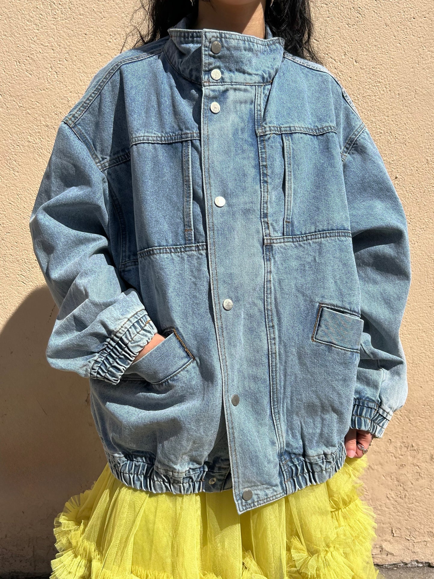 hi neck denim jacket