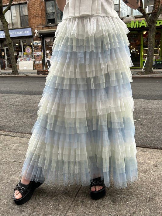tri colored multi tiered mesh skirt