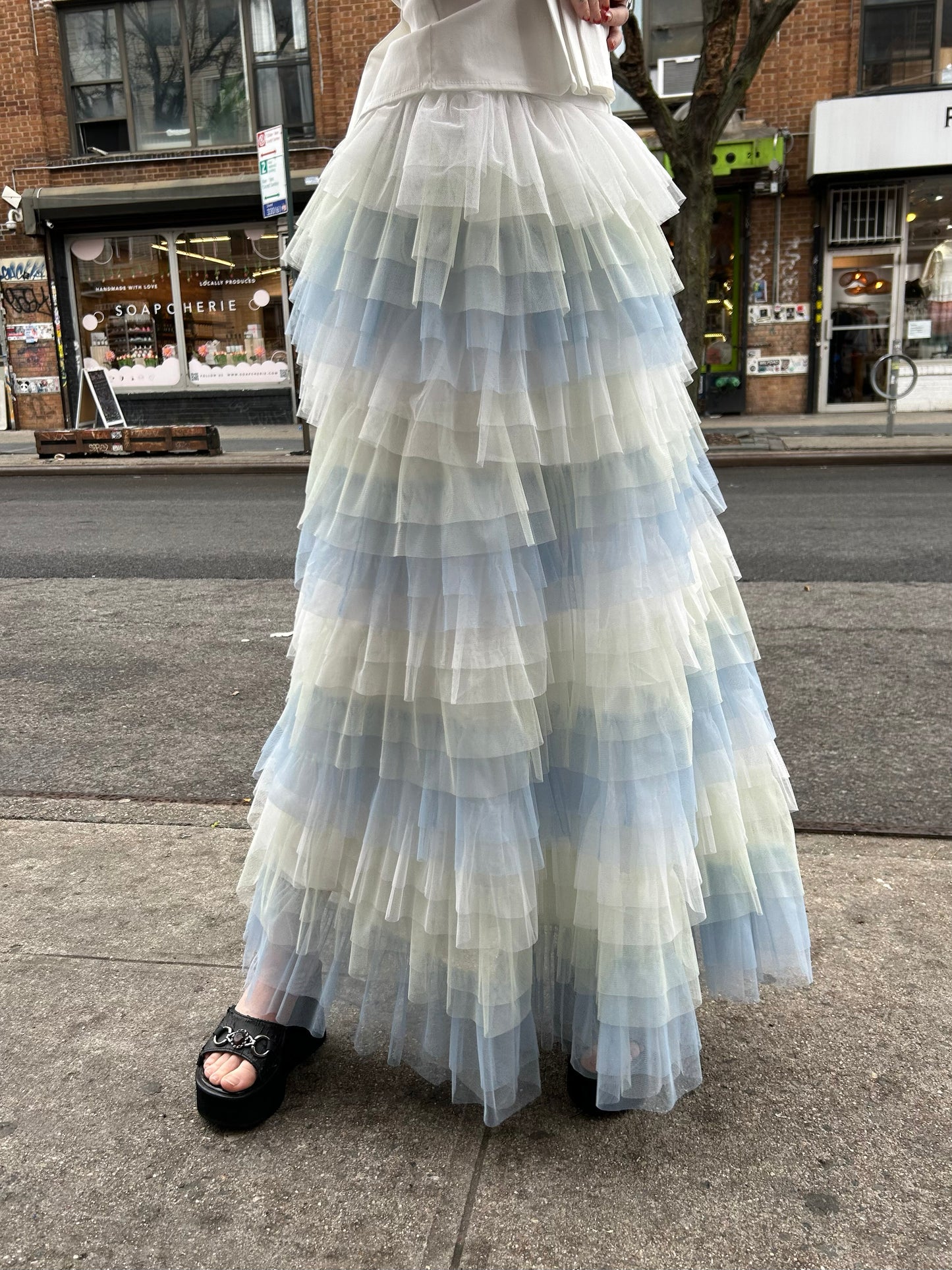 tri colored multi tiered mesh skirt