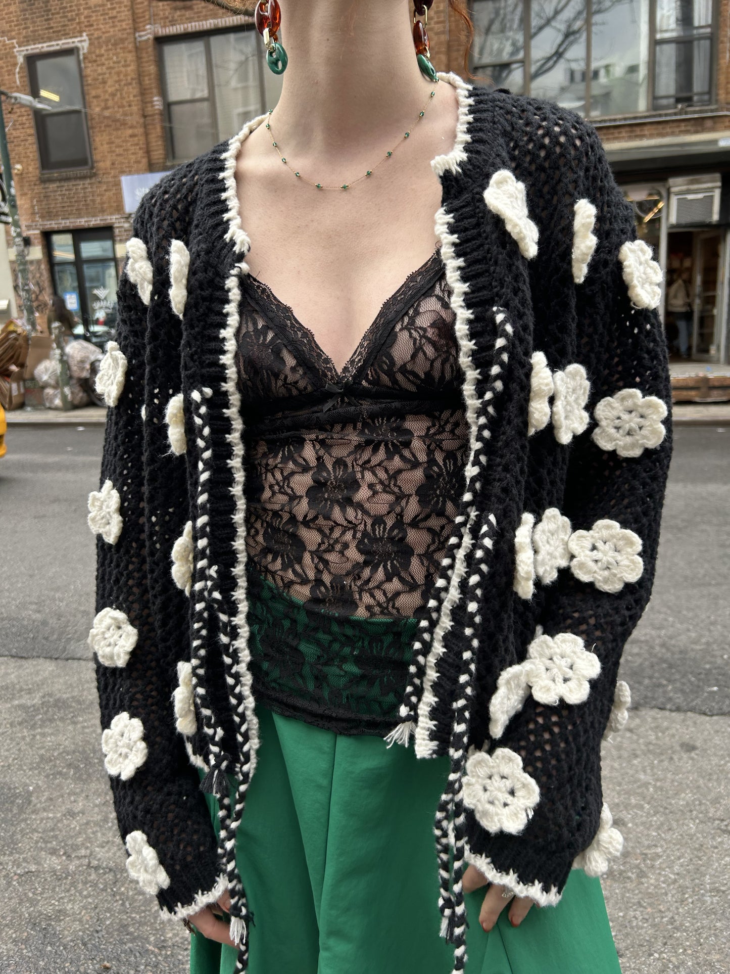 knitted floral cardigan