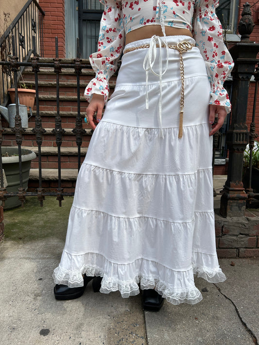 long lace trim skirt