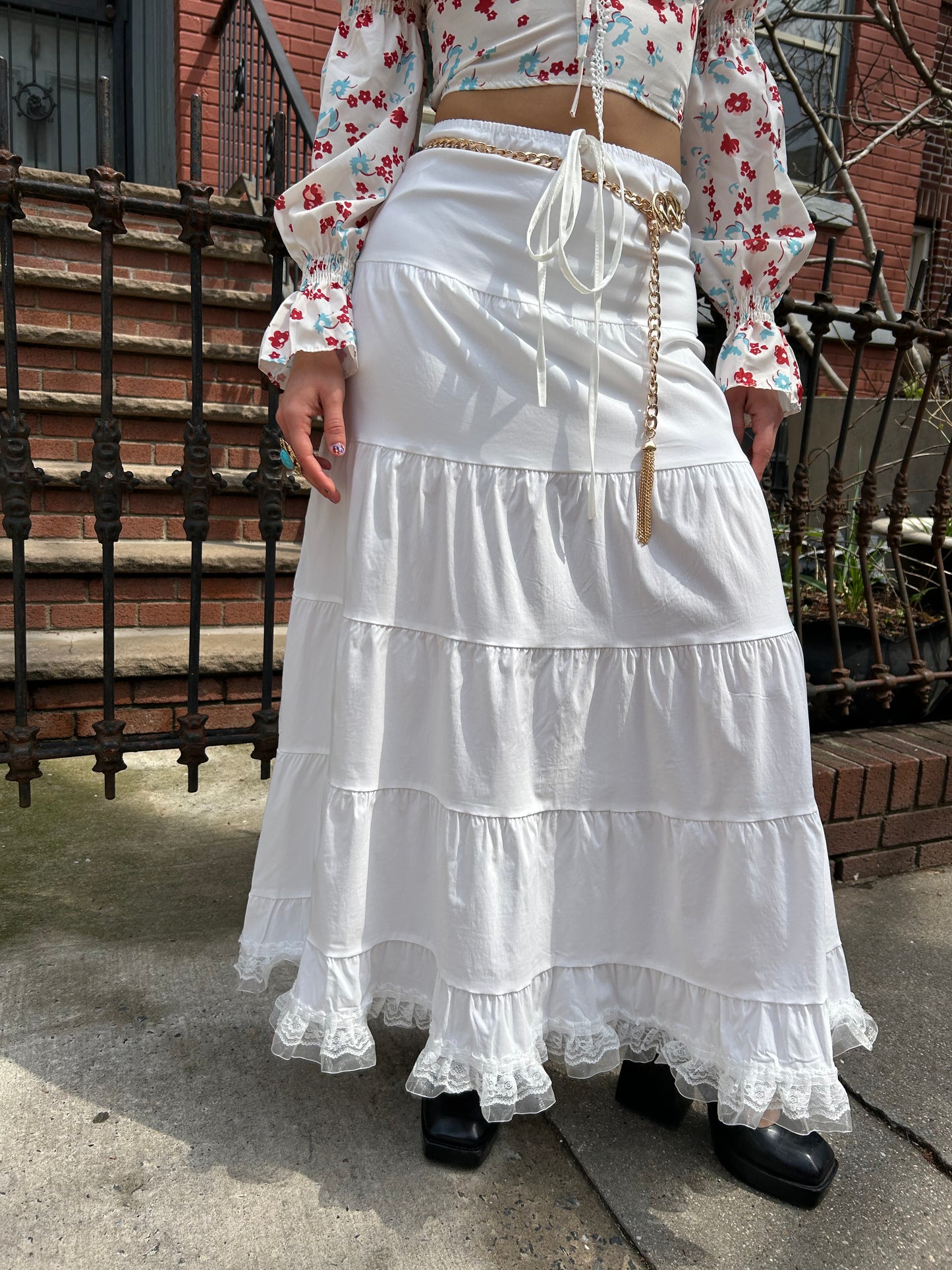 long lace trim skirt