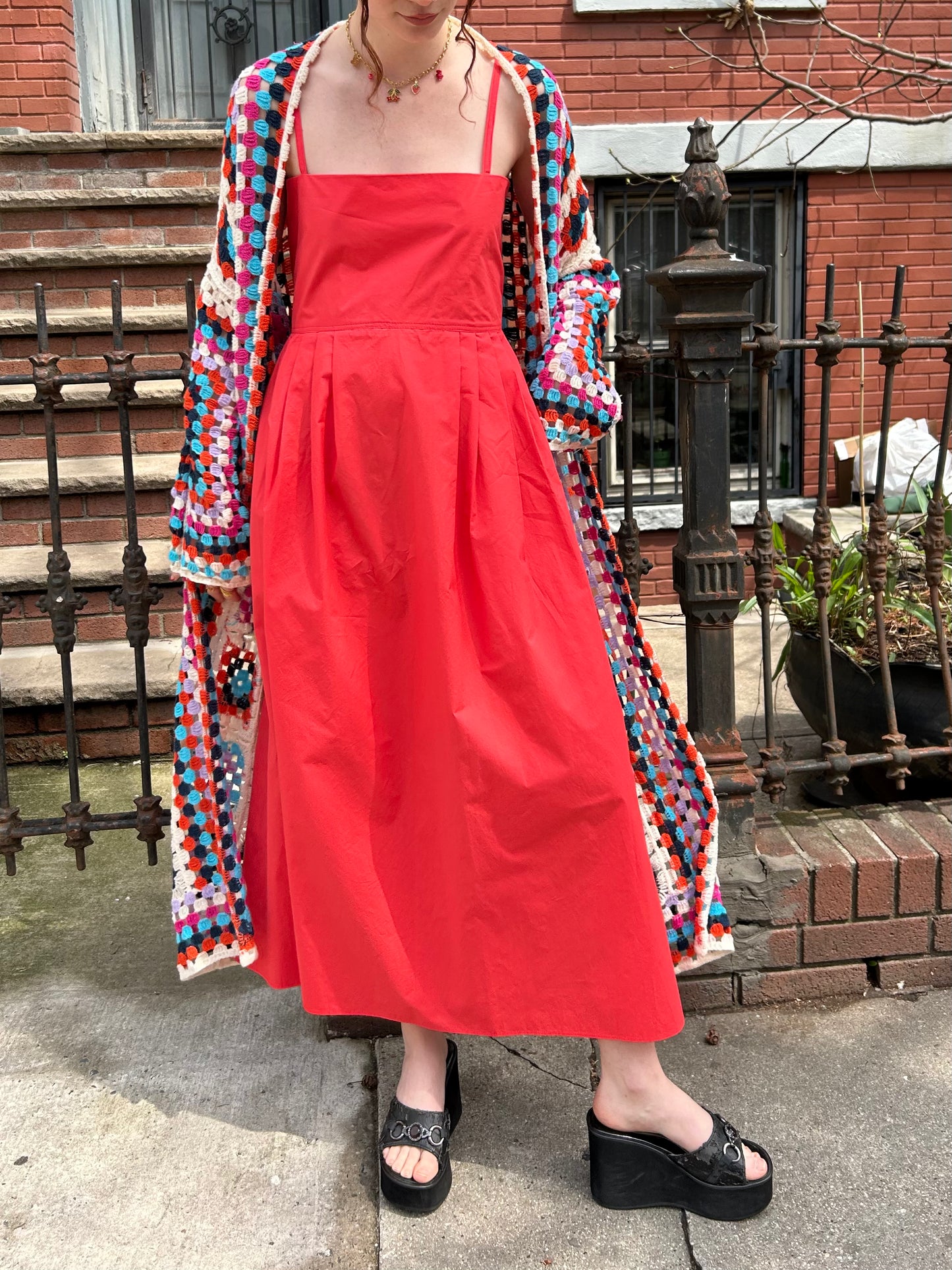 long crochet multi colored cardigan