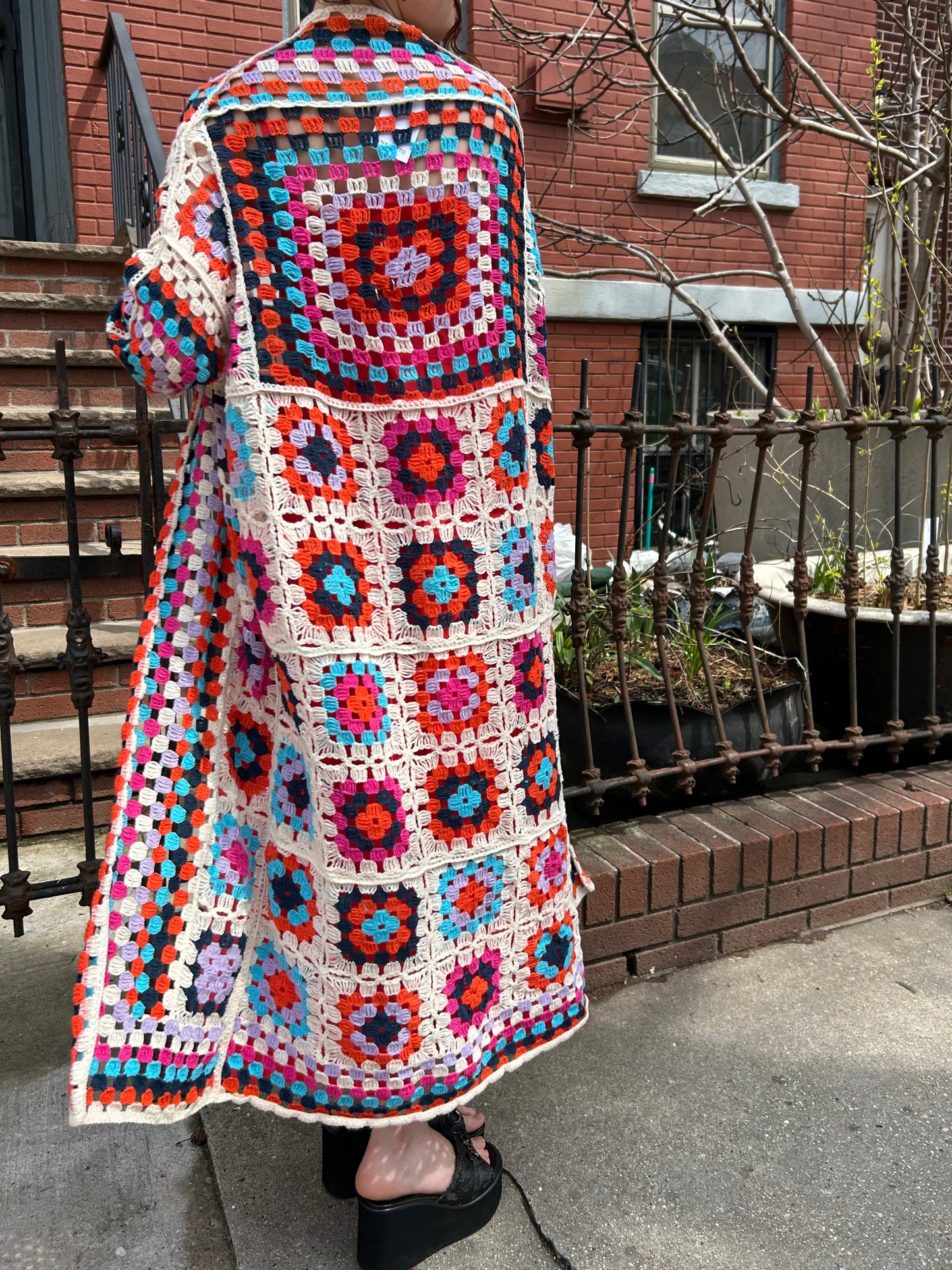 long crochet multi colored cardigan