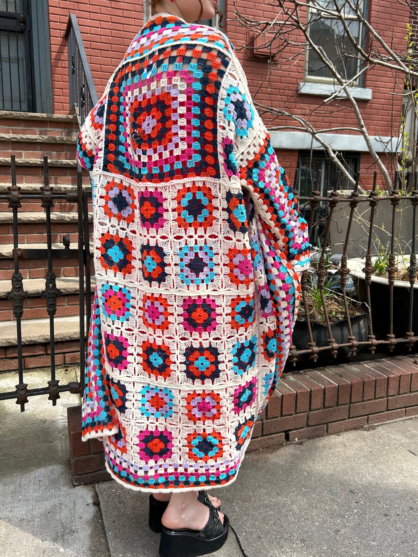 long crochet multi colored cardigan