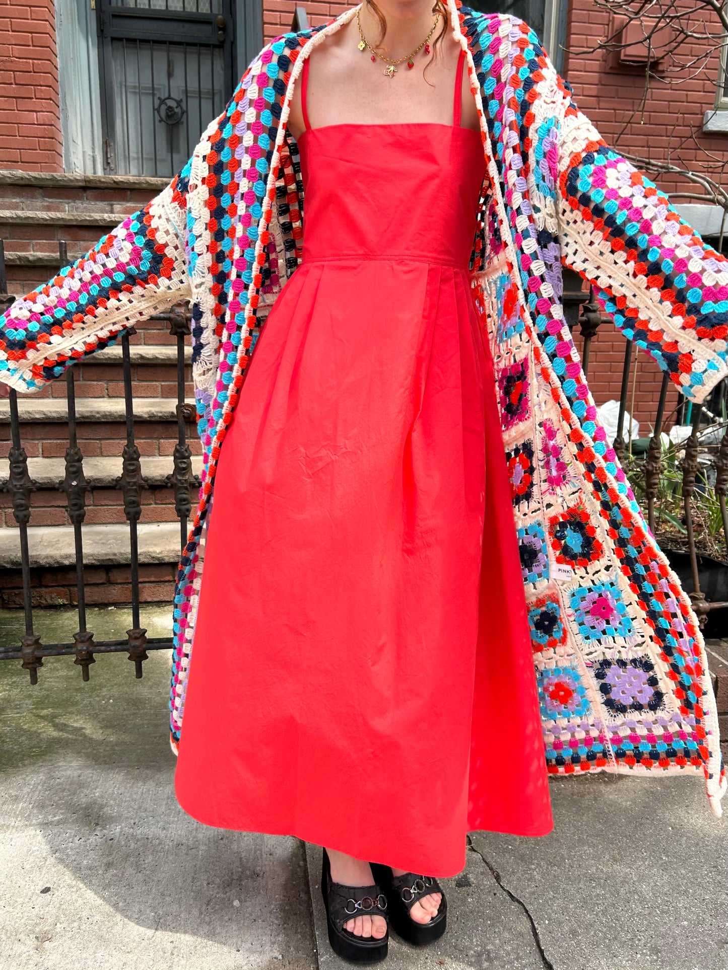 long crochet multi colored cardigan